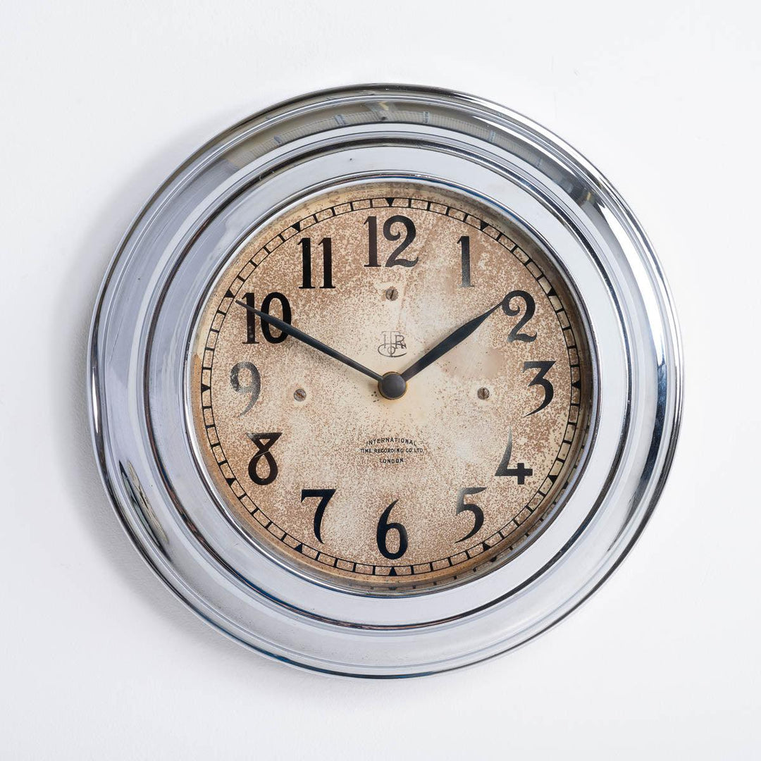 Reclaimed Small Chrome Wall Clock by 'ITR' International Time Recording Co Ltd