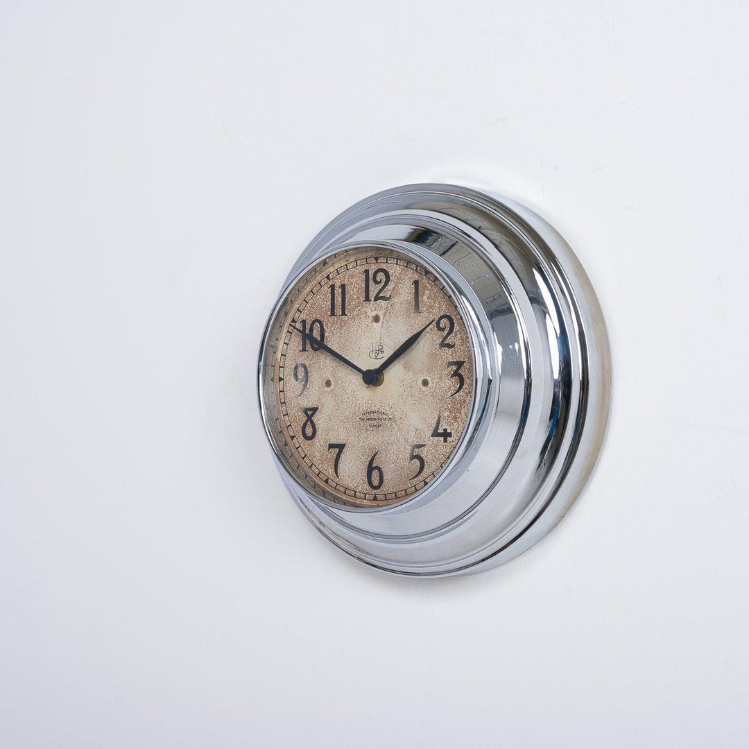 Reclaimed Small Chrome Wall Clock by 'ITR' International Time Recording Co Ltd