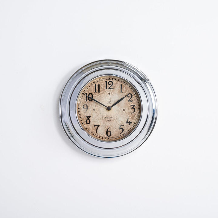 Reclaimed Small Chrome Wall Clock by 'ITR' International Time Recording Co Ltd