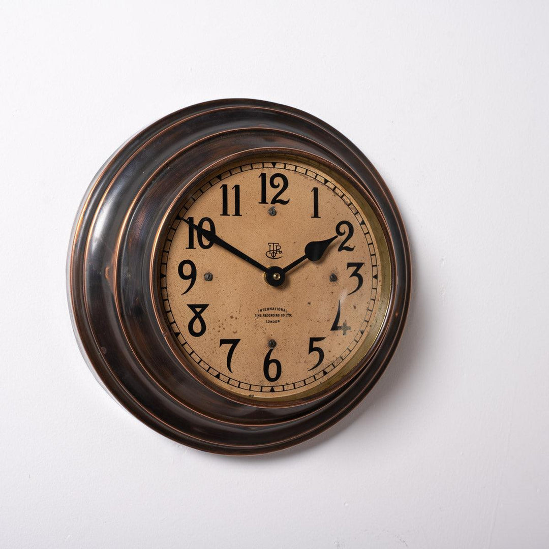 Reclaimed Small Industrial Art Deco Stepped Copper Case Wall Clock by ITR