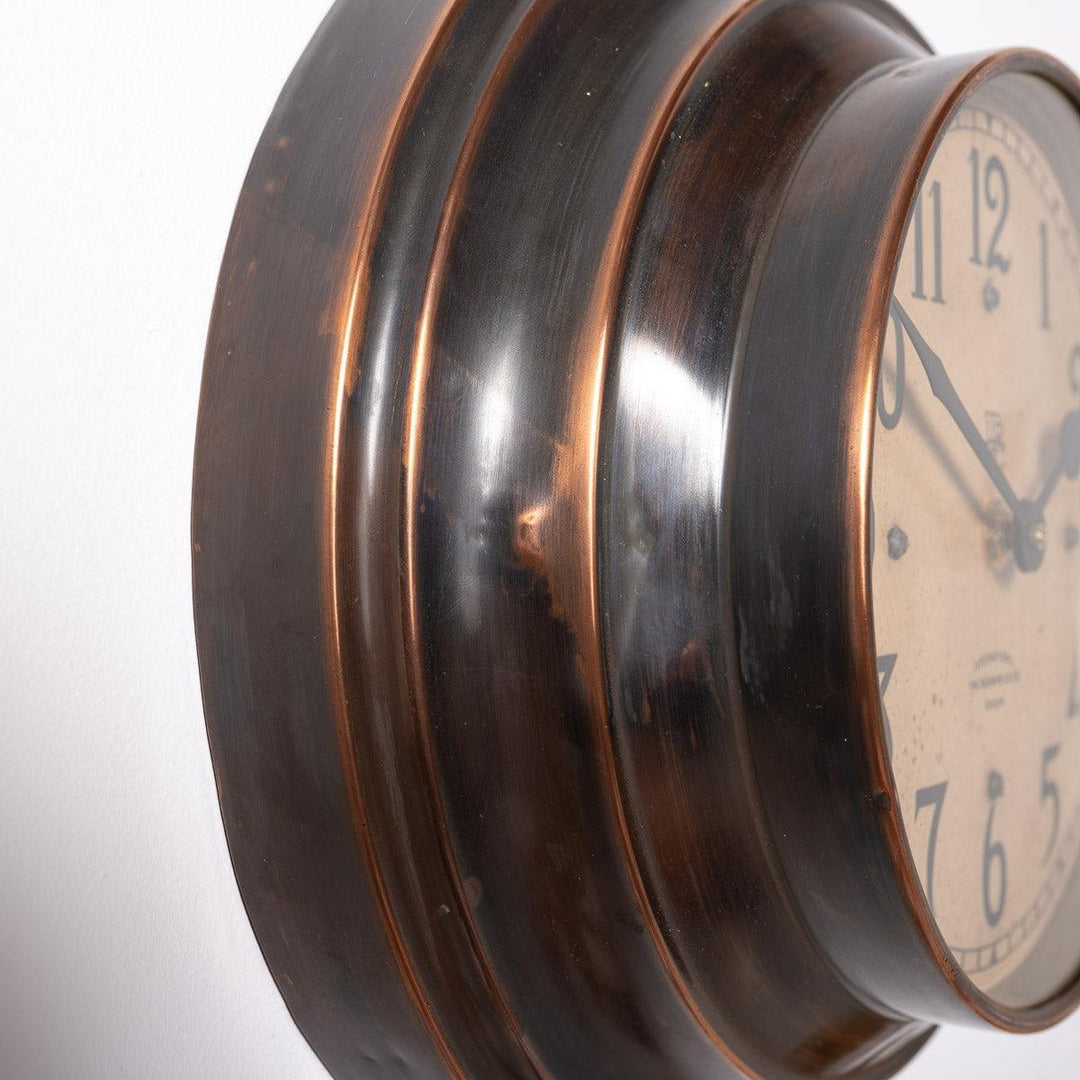 Reclaimed Small Industrial Art Deco Stepped Copper Case Wall Clock by ITR