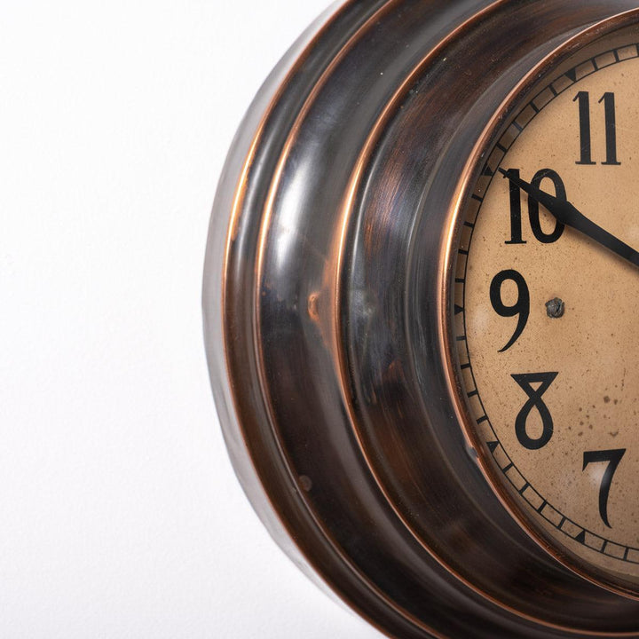 Reclaimed Small Industrial Art Deco Stepped Copper Case Wall Clock by ITR