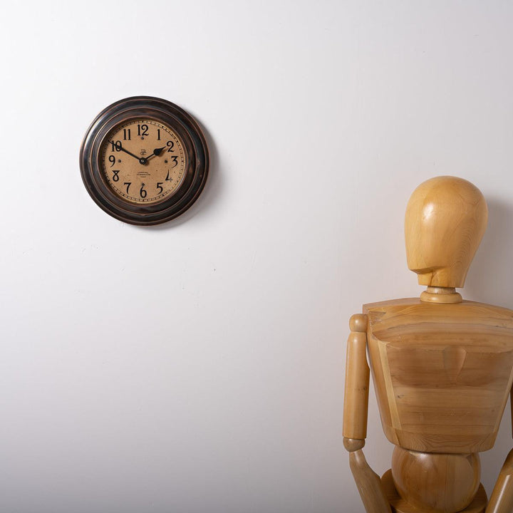 Reclaimed Small Industrial Art Deco Stepped Copper Case Wall Clock by ITR