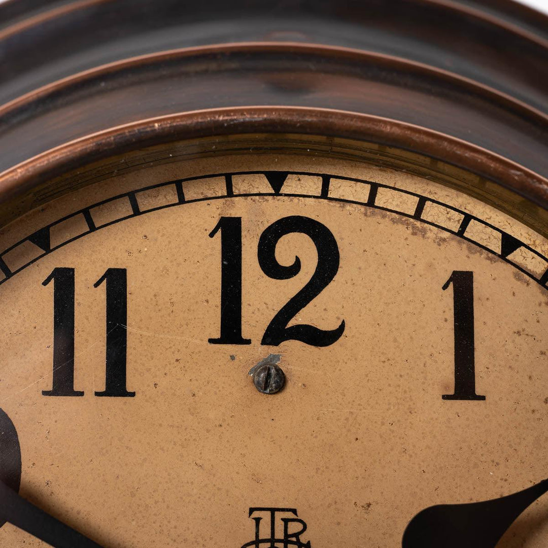 Reclaimed Small Industrial Art Deco Stepped Copper Case Wall Clock by ITR