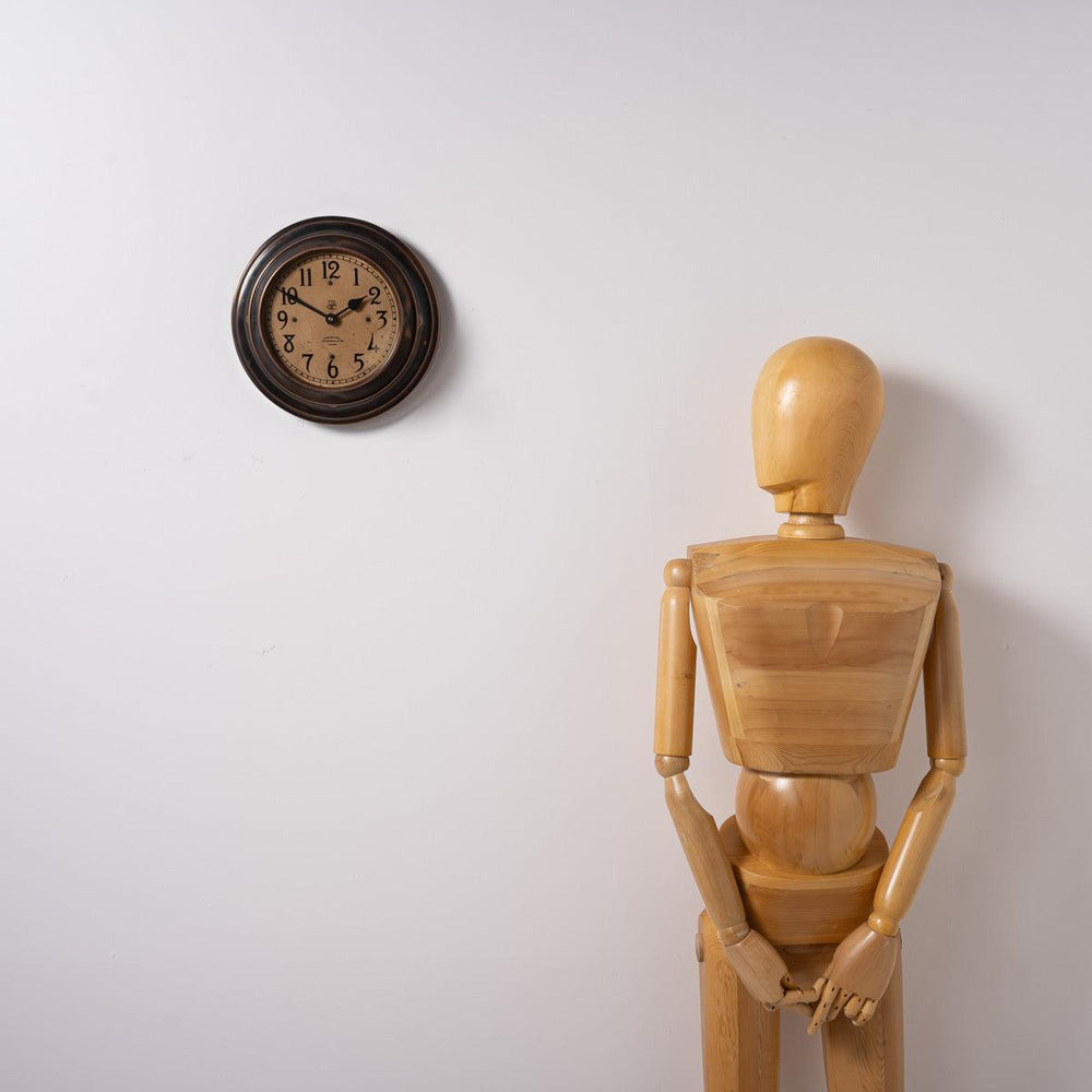 Reclaimed Small Industrial Art Deco Stepped Copper Case Wall Clock by ITR