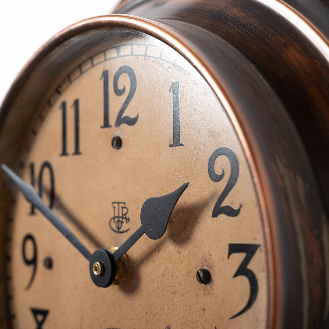 Reclaimed Small Industrial Art Deco Stepped Copper Case Wall Clock by ITR