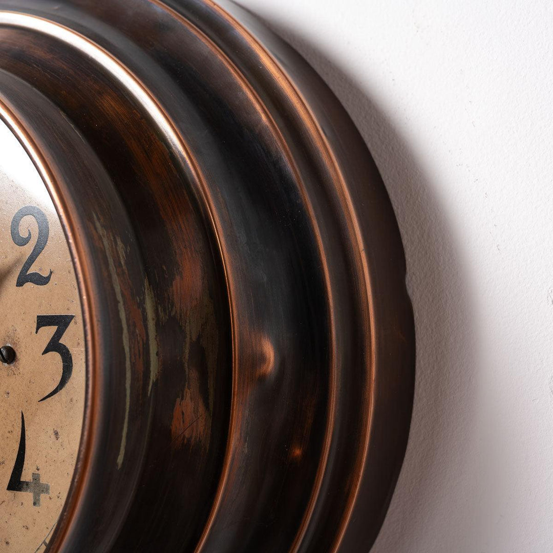 Reclaimed Small Industrial Art Deco Stepped Copper Case Wall Clock by ITR