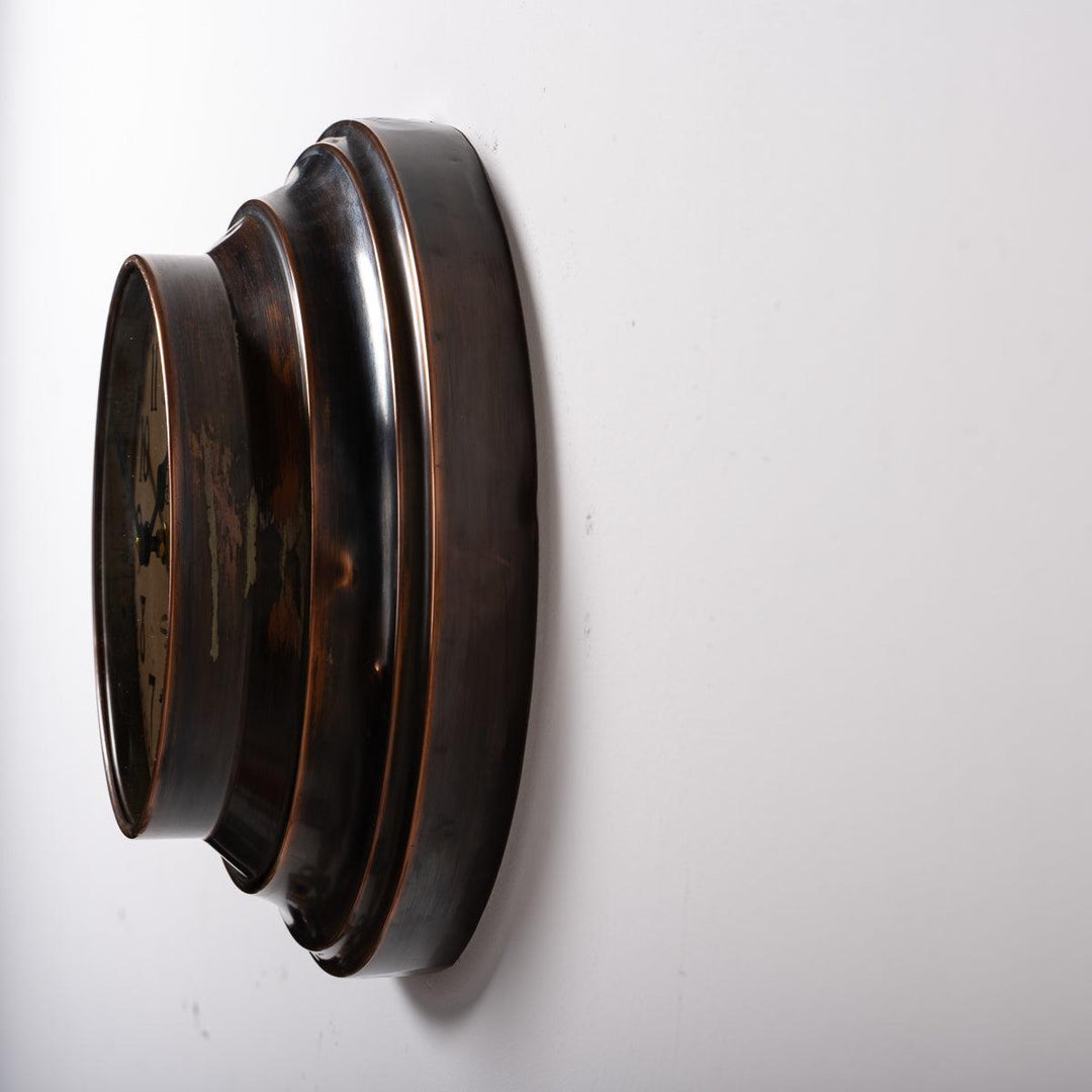 Reclaimed Small Industrial Art Deco Stepped Copper Case Wall Clock by ITR