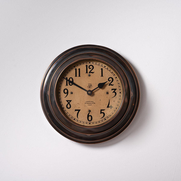 Reclaimed Small Industrial Art Deco Stepped Copper Case Wall Clock by ITR