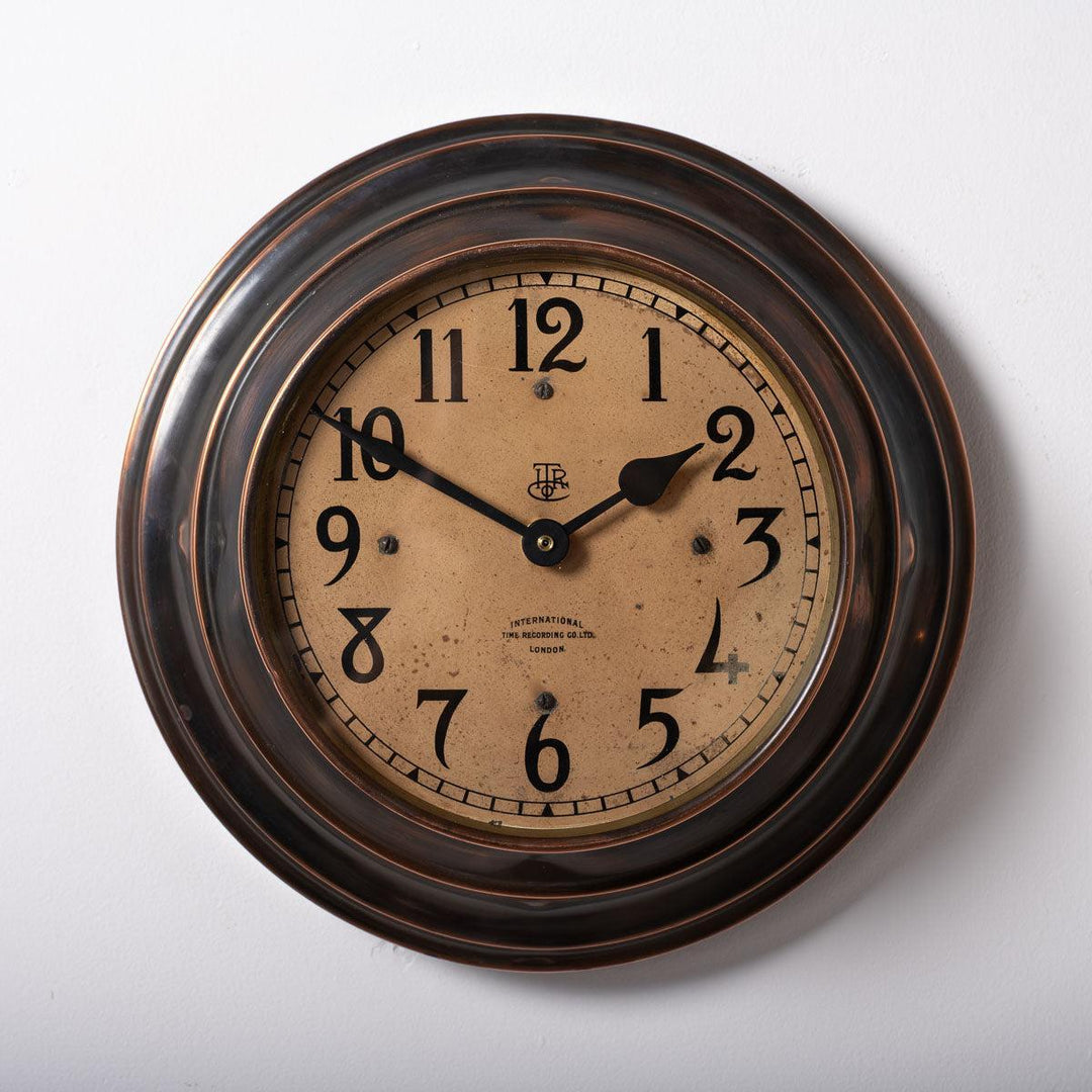Reclaimed Small Industrial Art Deco Stepped Copper Case Wall Clock by ITR