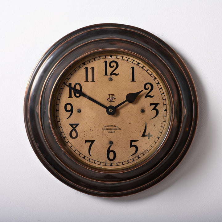 Reclaimed Small Industrial Art Deco Stepped Copper Case Wall Clock by ITR