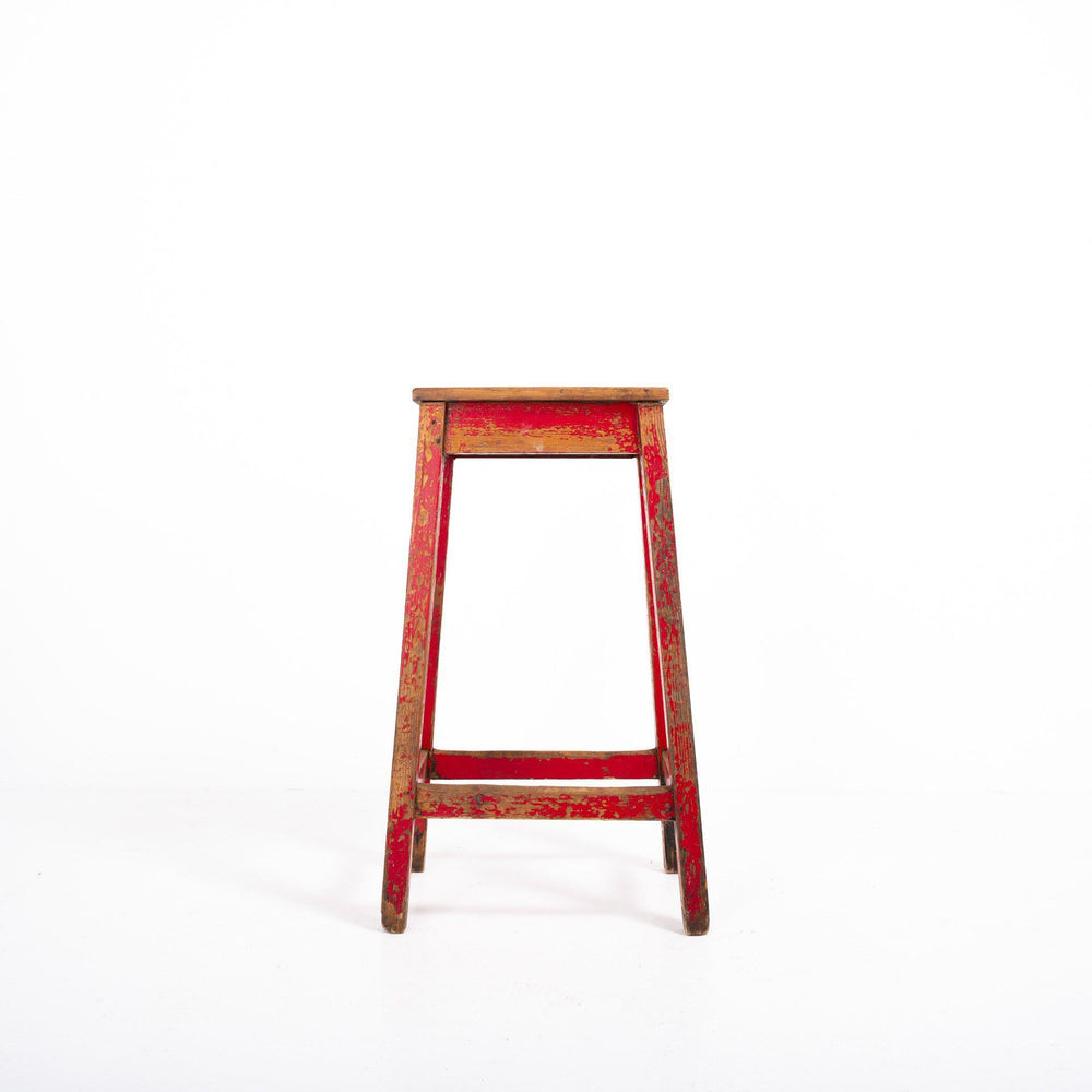 Reclaimed Vintage Timber Painted Red Laboratory Stool