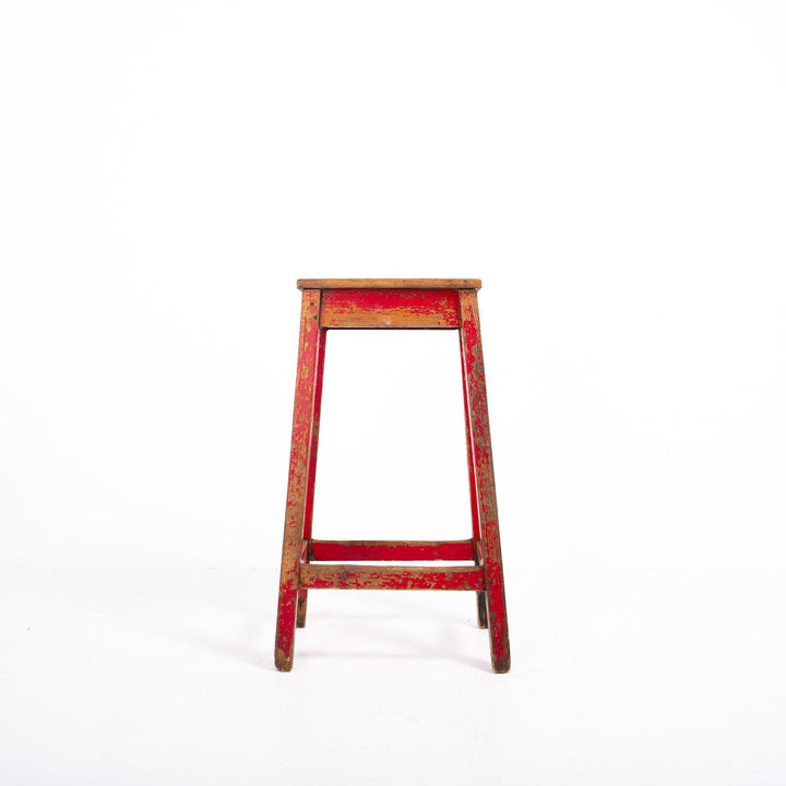 Reclaimed Vintage Timber Painted Red Laboratory Stool