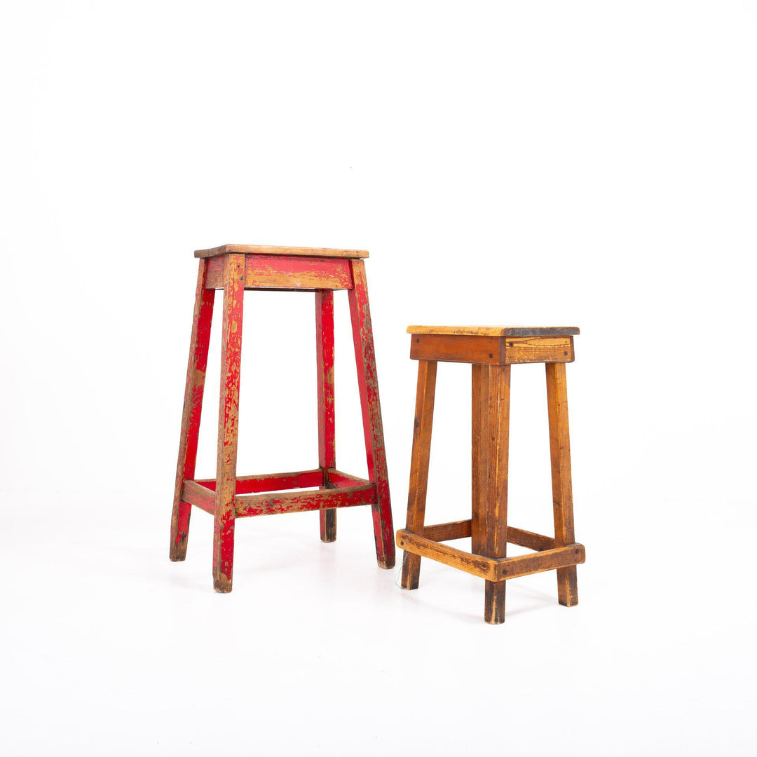 Reclaimed Vintage Timber Painted Red Laboratory Stool