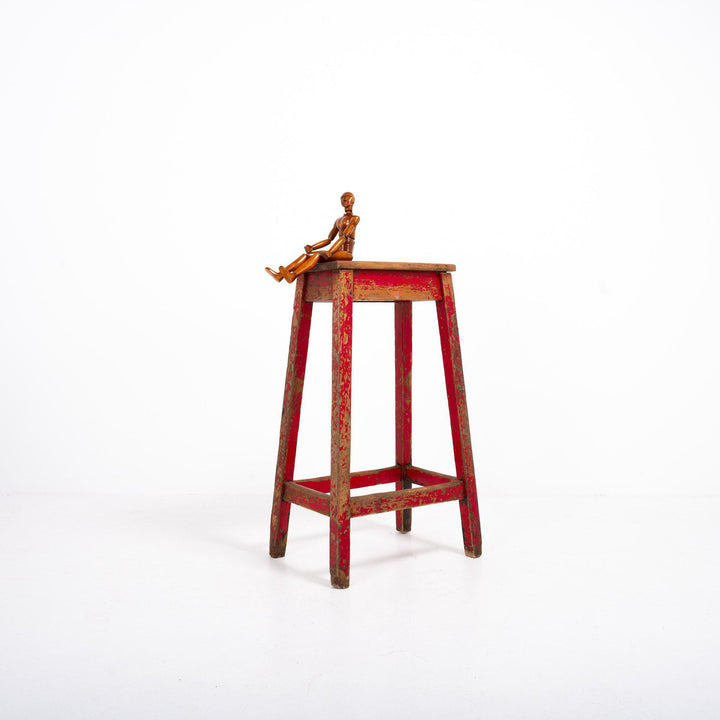 Reclaimed Vintage Timber Painted Red Laboratory Stool