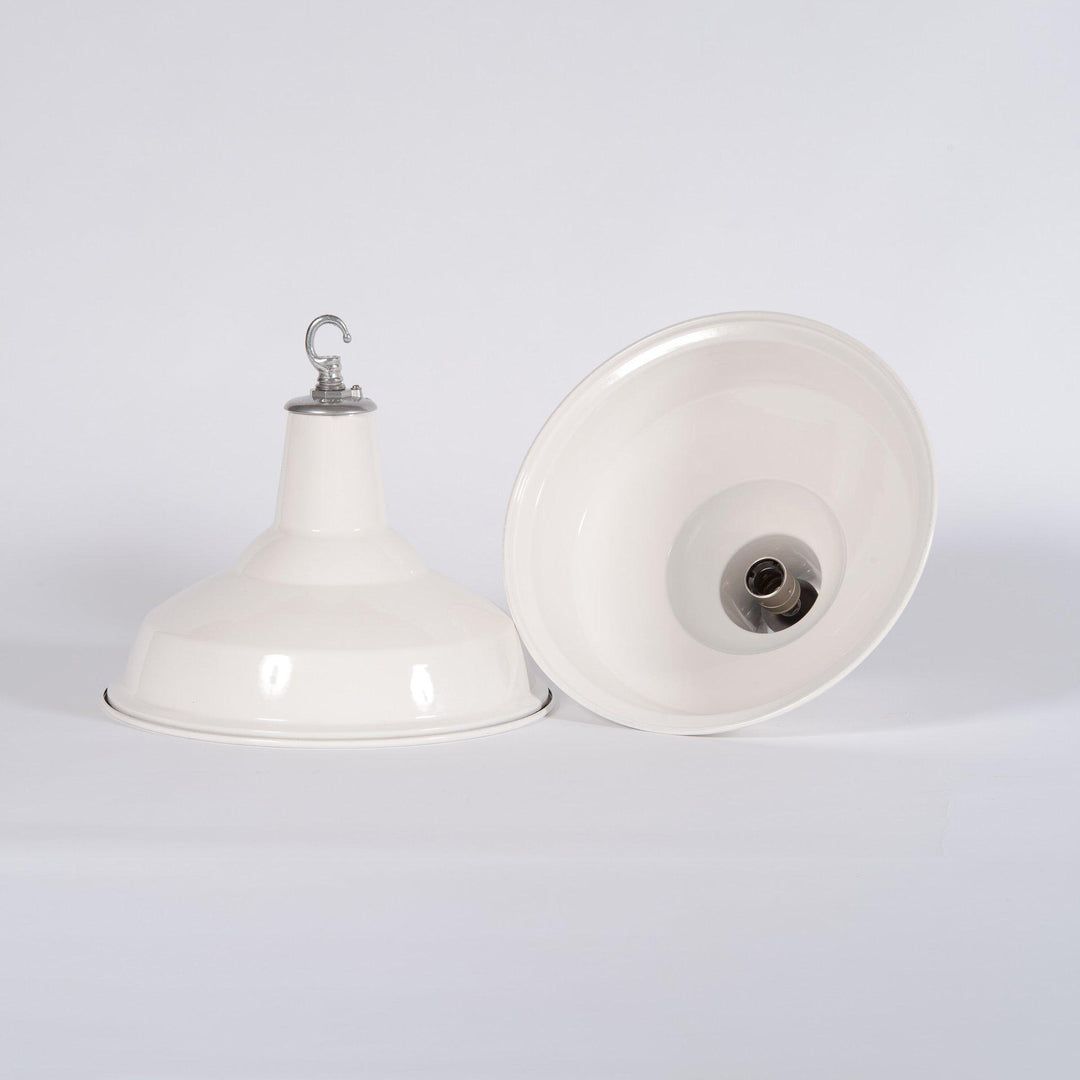 Reclaimed White Enamel Industrial Pendants by Benjamin Electric