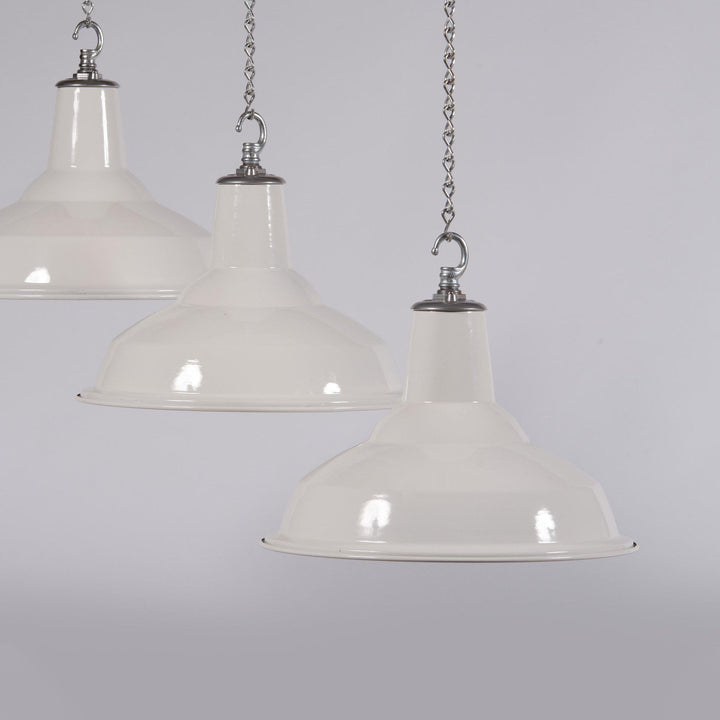 Reclaimed White Enamel Industrial Pendants by Benjamin Electric