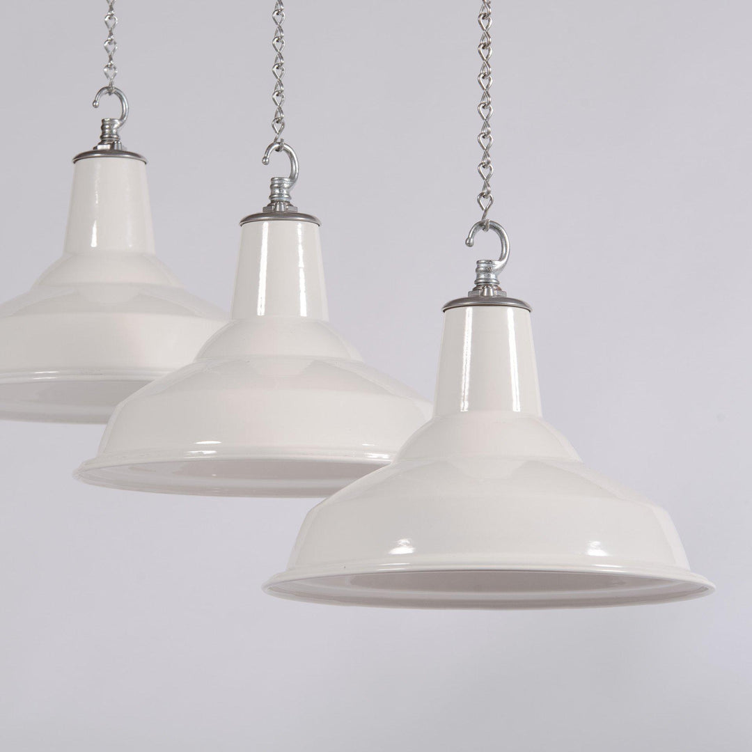 Reclaimed White Enamel Industrial Pendants by Benjamin Electric