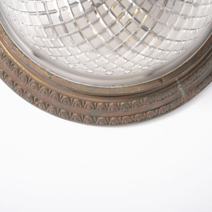 Scarce Pair of Large Scale Cast Brass Flush to Ceiling Light Fittings with Crystal Glass Bowls