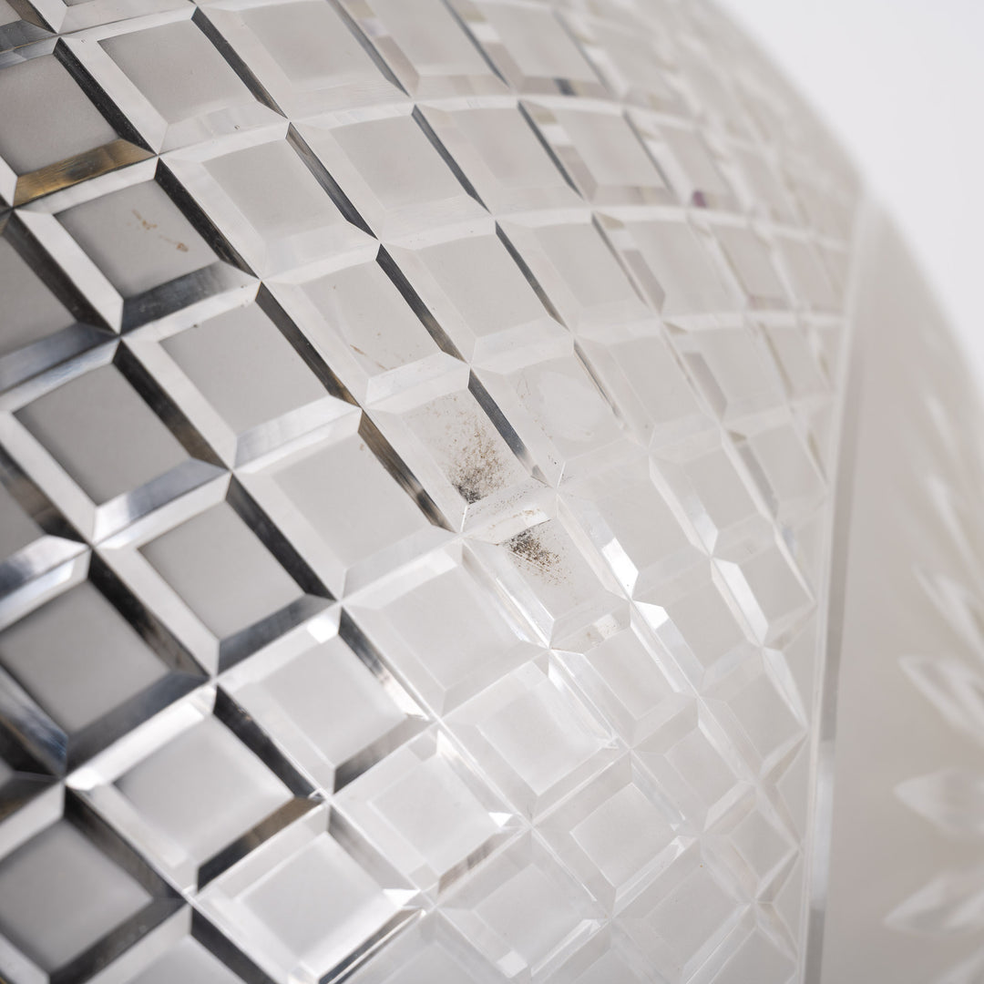 Scarce Pair of Large Scale Cast Brass Flush to Ceiling Light Fittings with Crystal Glass Bowls