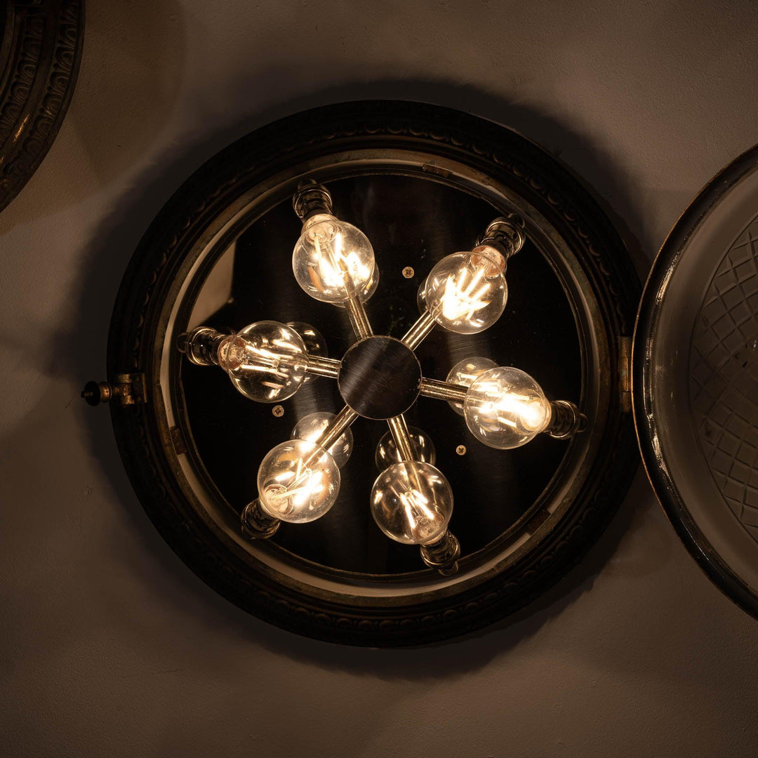 Scarce Pair of Large Scale Cast Brass Flush to Ceiling Light Fittings with Crystal Glass Bowls