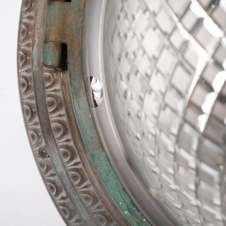 Scarce Pair of Large Scale Cast Brass Flush to Ceiling Light Fittings with Crystal Glass Bowls