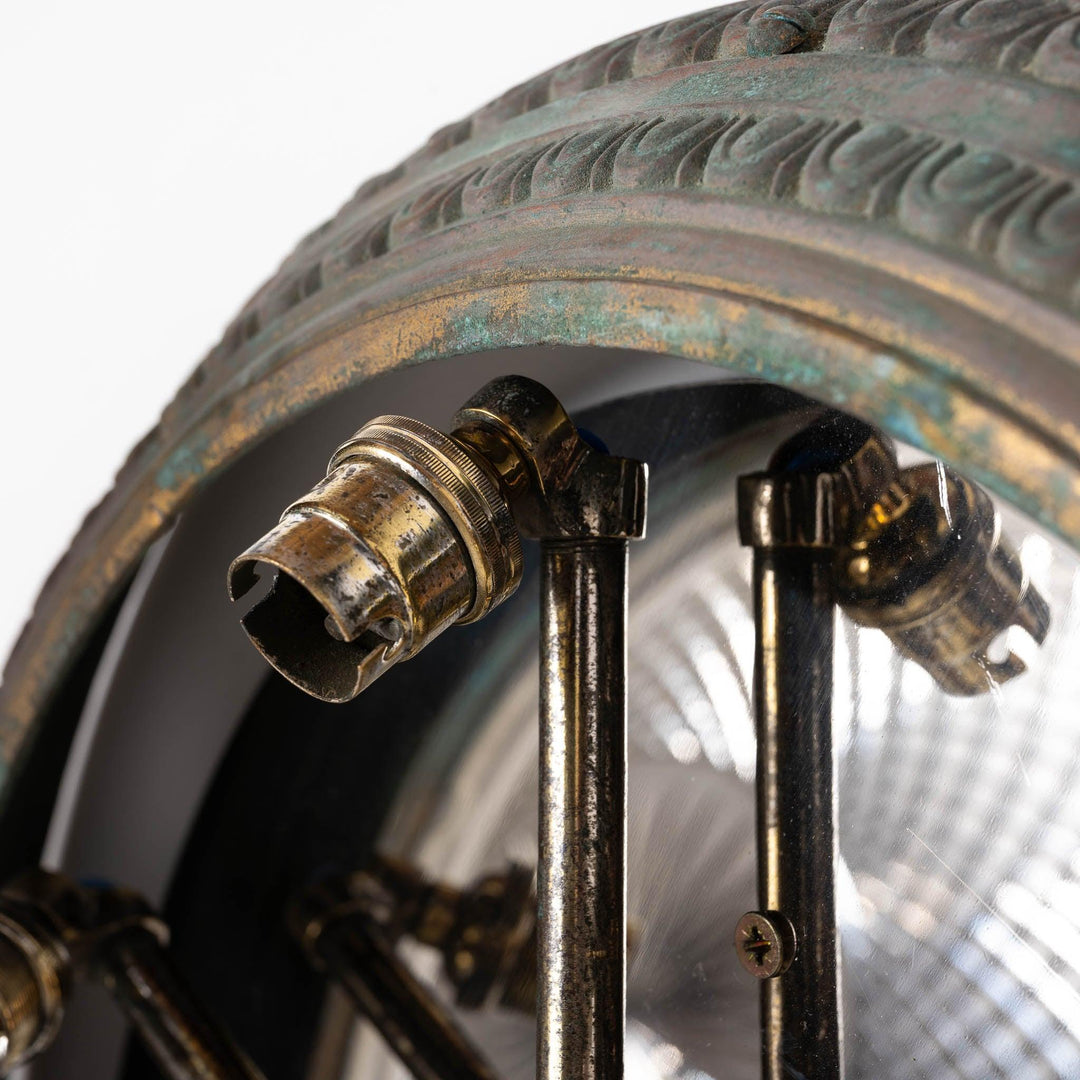 Scarce Pair of Large Scale Cast Brass Flush to Ceiling Light Fittings with Crystal Glass Bowls