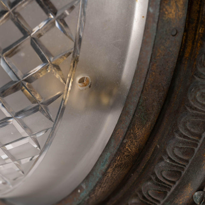 Scarce Pair of Large Scale Cast Brass Flush to Ceiling Light Fittings with Crystal Glass Bowls