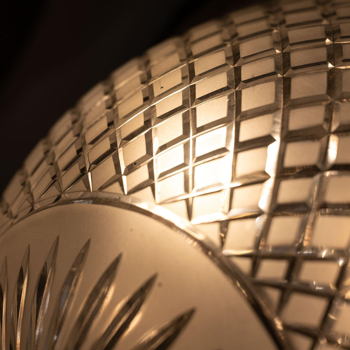 Scarce Pair of Large Scale Cast Brass Flush to Ceiling Light Fittings with Crystal Glass Bowls