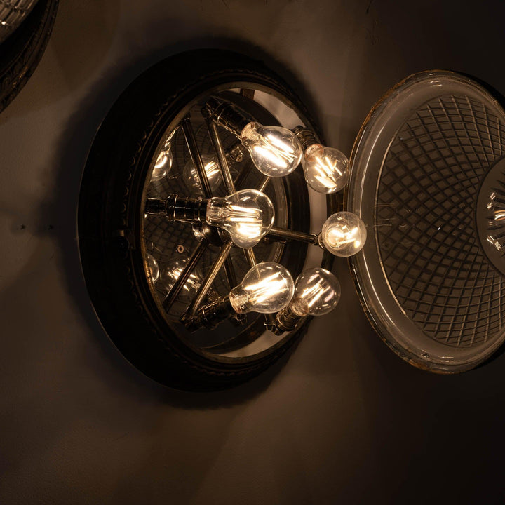 Scarce Pair of Large Scale Cast Brass Flush to Ceiling Light Fittings with Crystal Glass Bowls