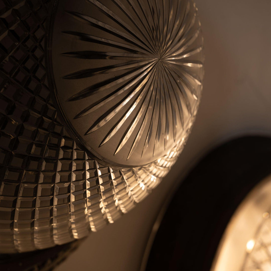 Scarce Pair of Large Scale Cast Brass Flush to Ceiling Light Fittings with Crystal Glass Bowls