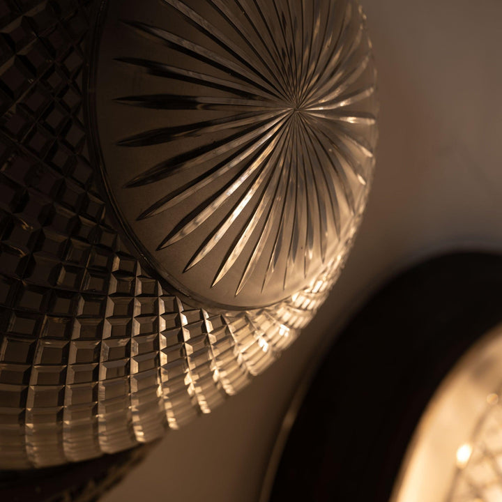 Scarce Pair of Large Scale Cast Brass Flush to Ceiling Light Fittings with Crystal Glass Bowls