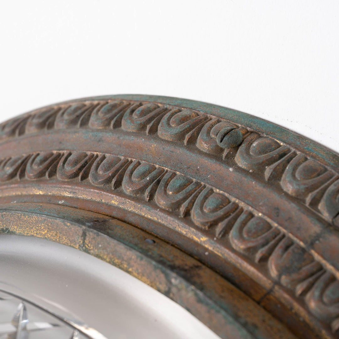 Scarce Pair of Large Scale Cast Brass Flush to Ceiling Light Fittings with Crystal Glass Bowls