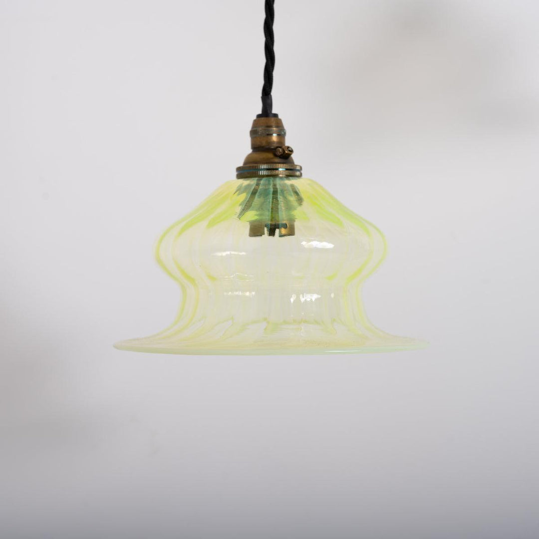 Set of Three Elegant Small Tulip Shaped Vaseline Glass Pendant Lights