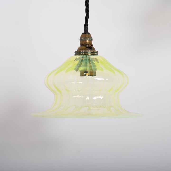 Set of Three Elegant Small Tulip Shaped Vaseline Glass Pendant Lights