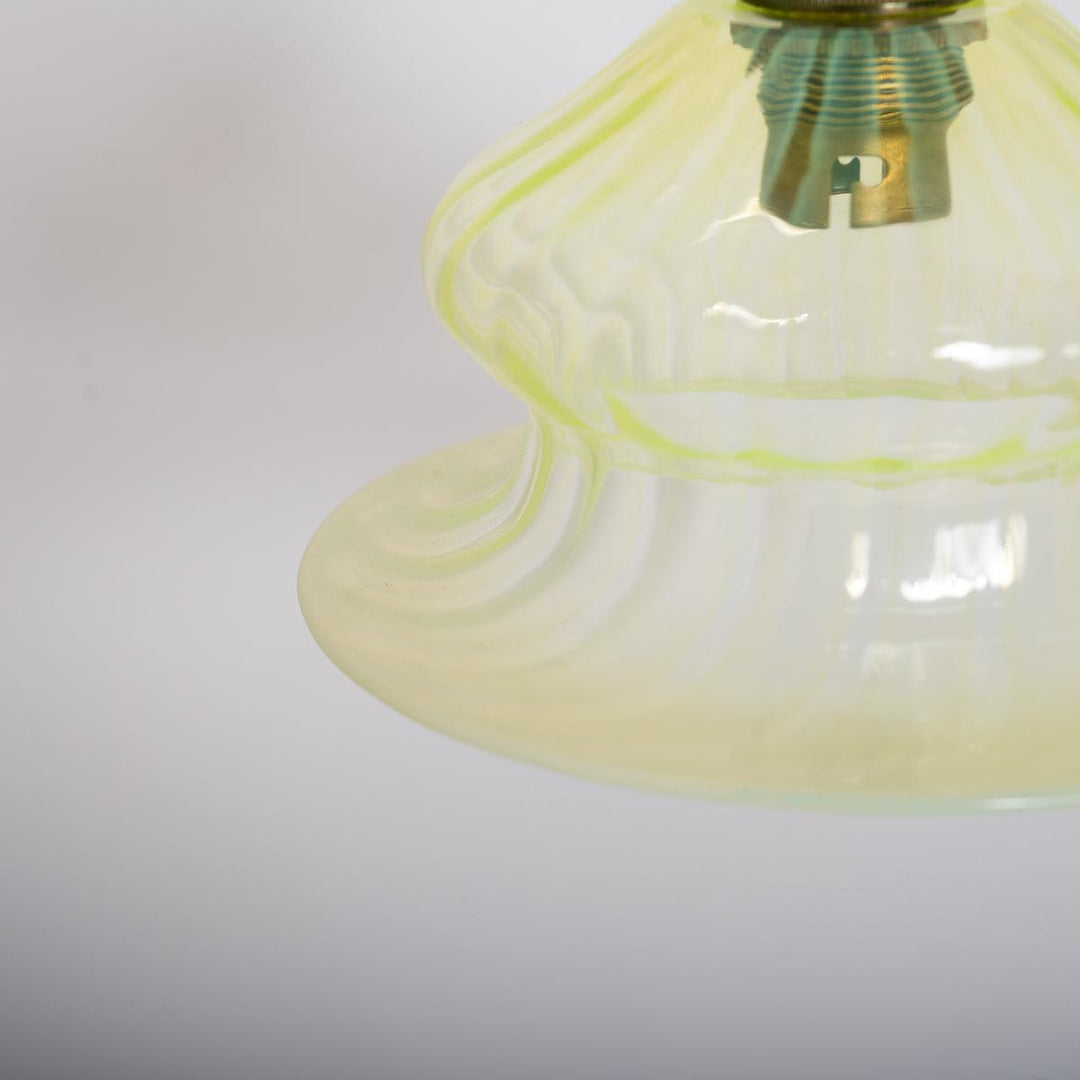 Set of Three Elegant Small Tulip Shaped Vaseline Glass Pendant Lights