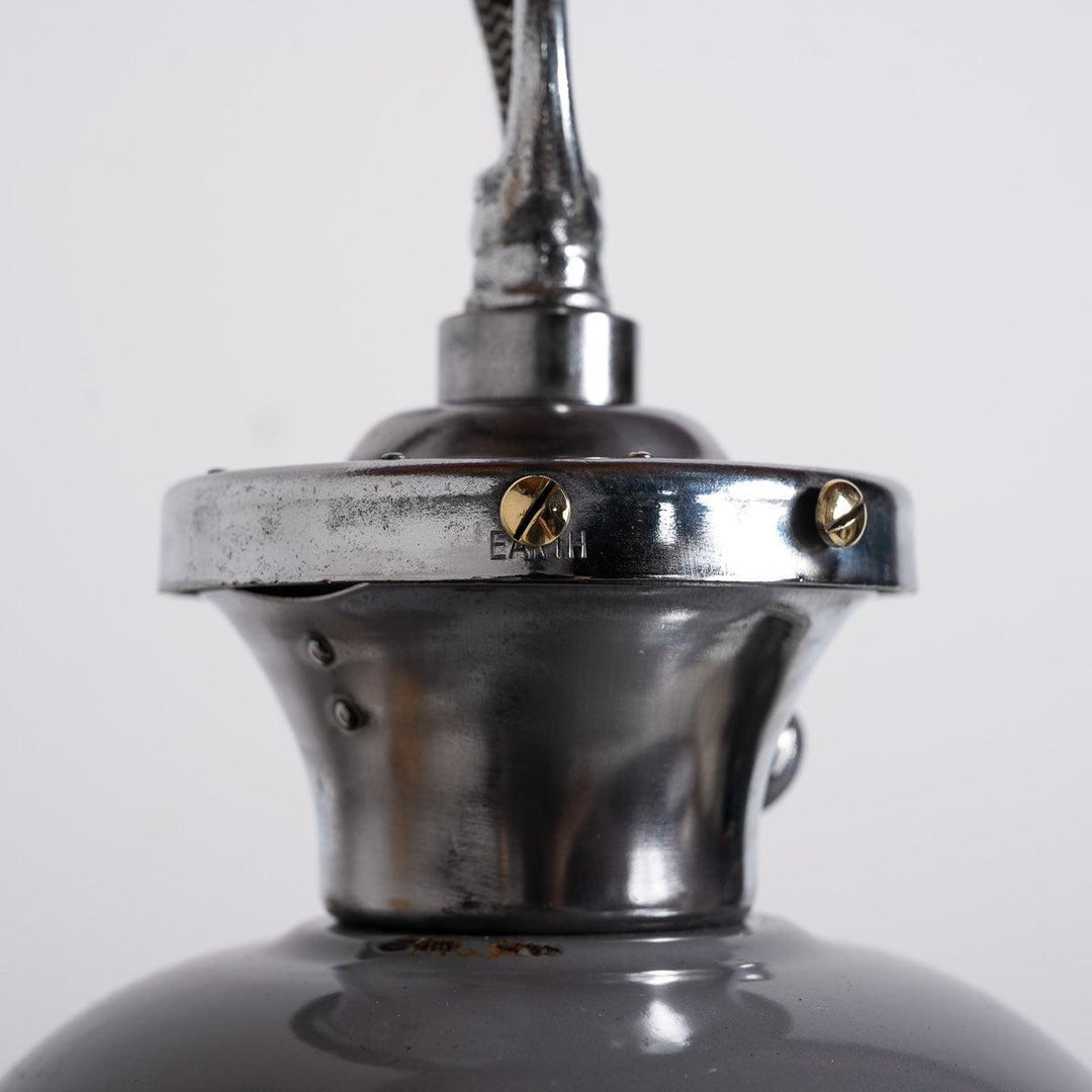 Set of Three XL Reclaimed Grey Enamel Industrial Pendant Lights by Benjamin Electric