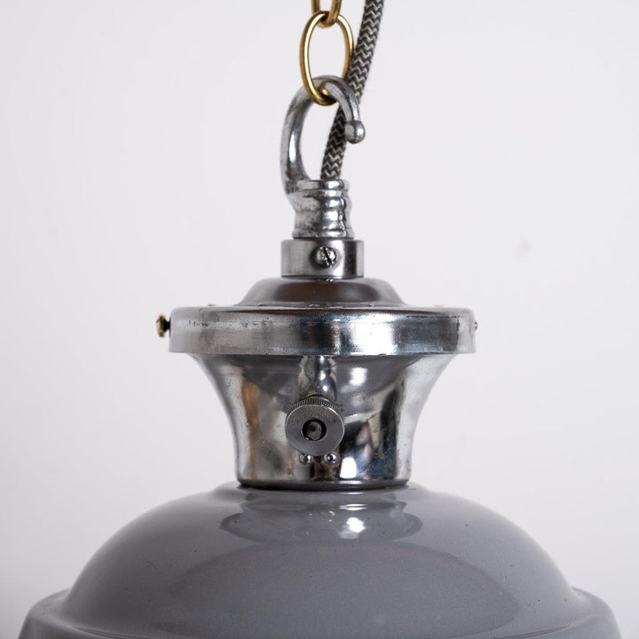 Set of Three XL Reclaimed Grey Enamel Industrial Pendant Lights by Benjamin Electric