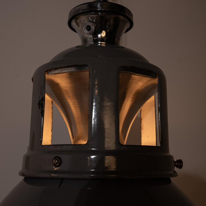 Set of Three XL Reclaimed Grey Enamel Industrial Pendant Lights by Benjamin Electric