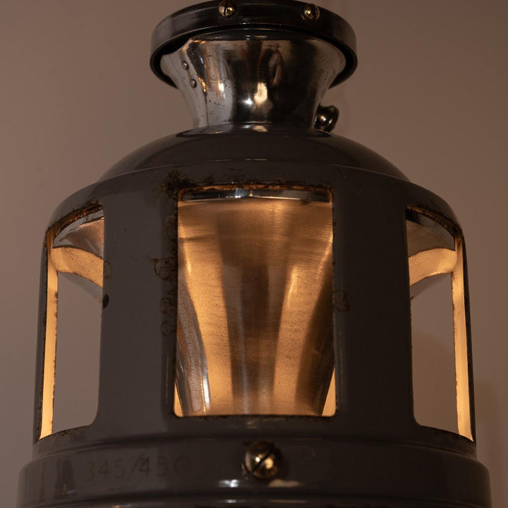 Set of Three XL Reclaimed Grey Enamel Industrial Pendant Lights by Benjamin Electric