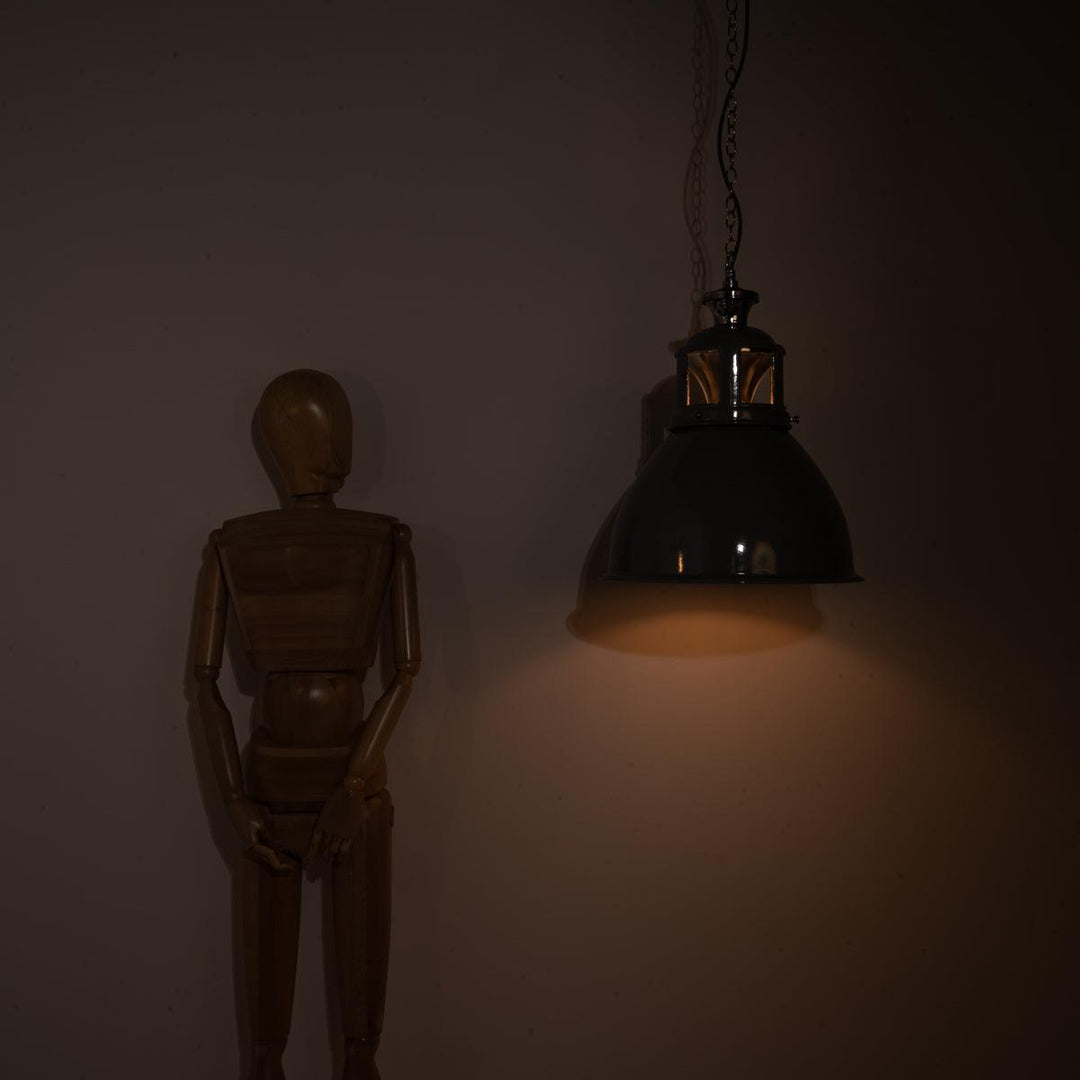 Set of Three XL Reclaimed Grey Enamel Industrial Pendant Lights by Benjamin Electric