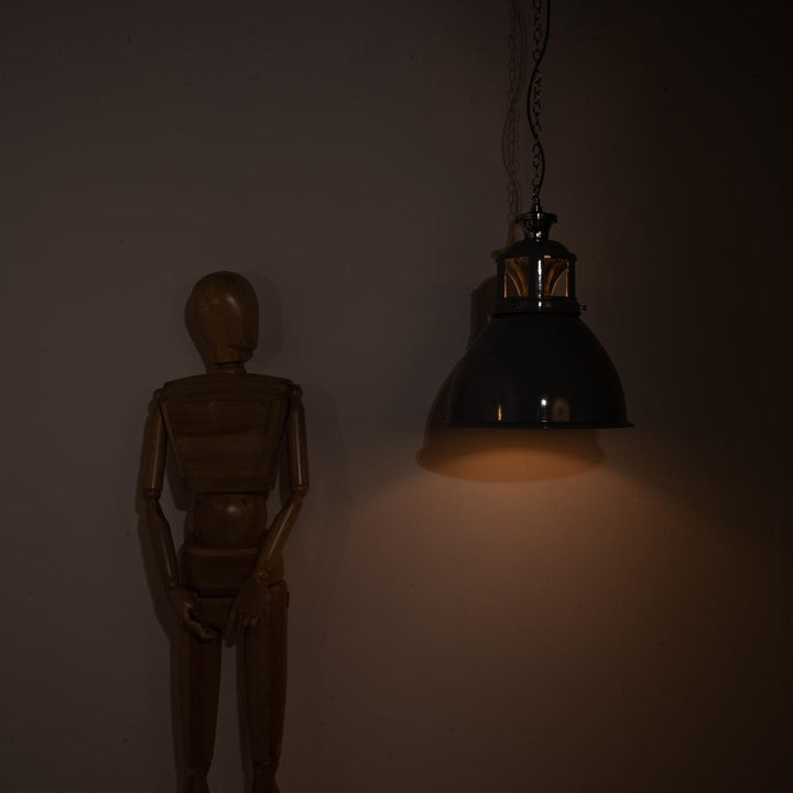 Set of Three XL Reclaimed Grey Enamel Industrial Pendant Lights by Benjamin Electric