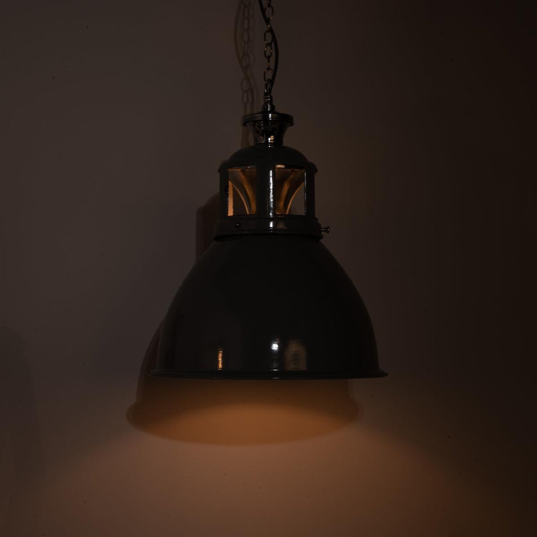 Set of Three XL Reclaimed Grey Enamel Industrial Pendant Lights by Benjamin Electric