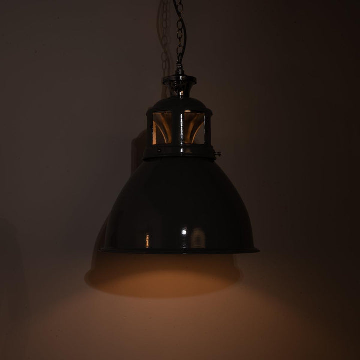Set of Three XL Reclaimed Grey Enamel Industrial Pendant Lights by Benjamin Electric