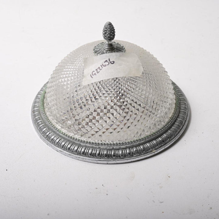 Small Antique "Diamond Point" Crystal Flush Mount with Heavy Chrome Gallery