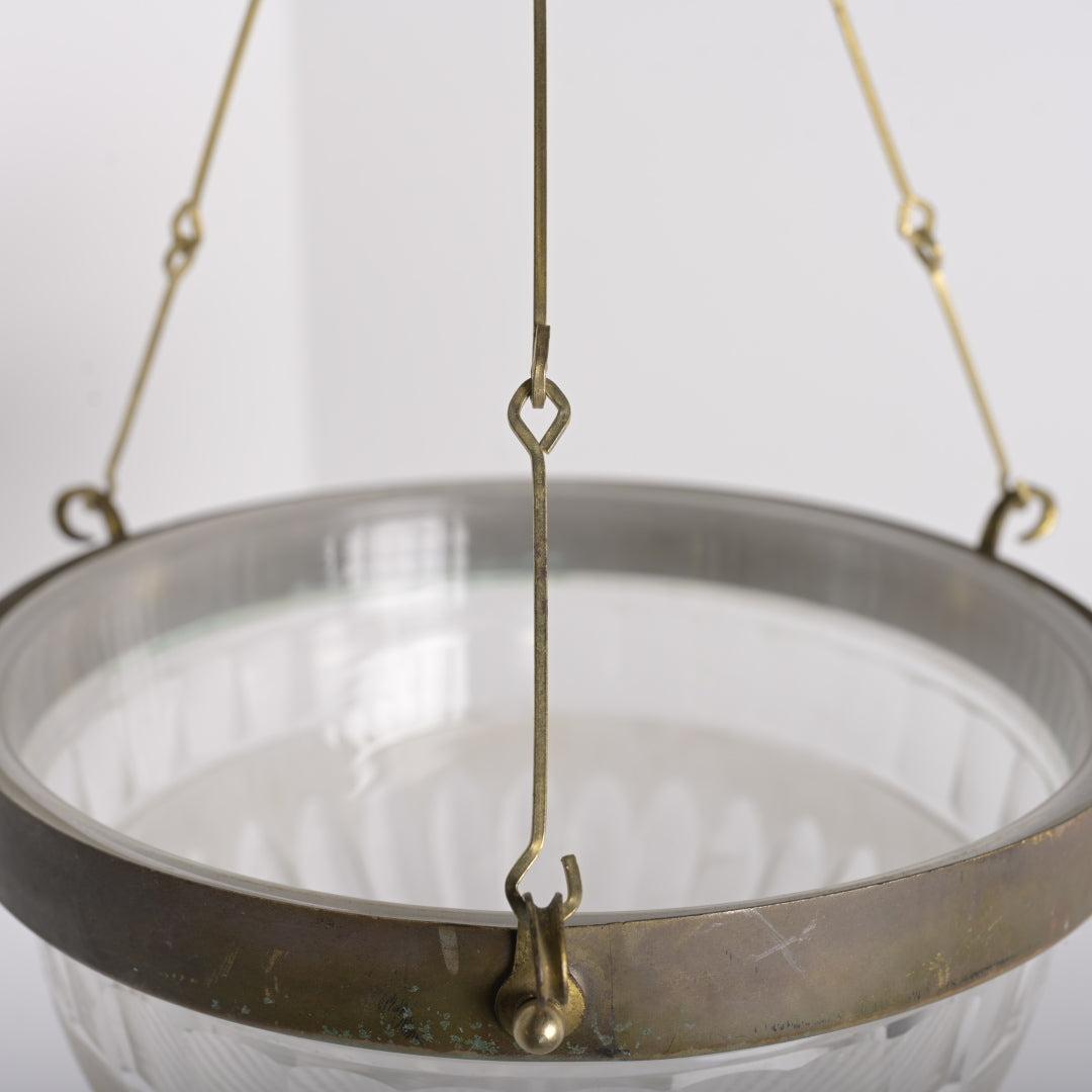 Small Antique Satin & Cut Crystal Plafonnier with Aged Brass Fittings