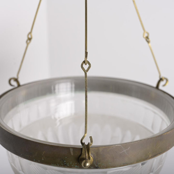 Small Antique Satin & Cut Crystal Plafonnier with Aged Brass Fittings