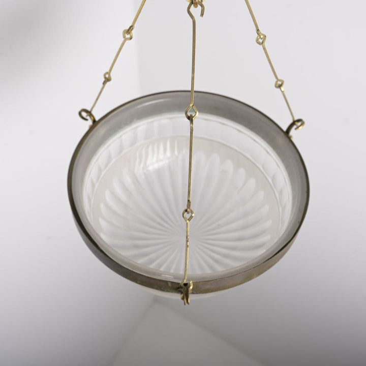 Small Antique Satin & Cut Crystal Plafonnier with Aged Brass Fittings