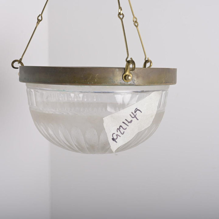 Small Antique Satin & Cut Crystal Plafonnier with Aged Brass Fittings