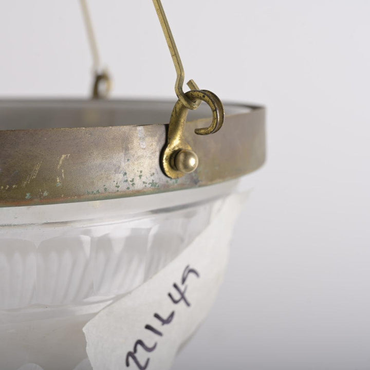 Small Antique Satin & Cut Crystal Plafonnier with Aged Brass Fittings